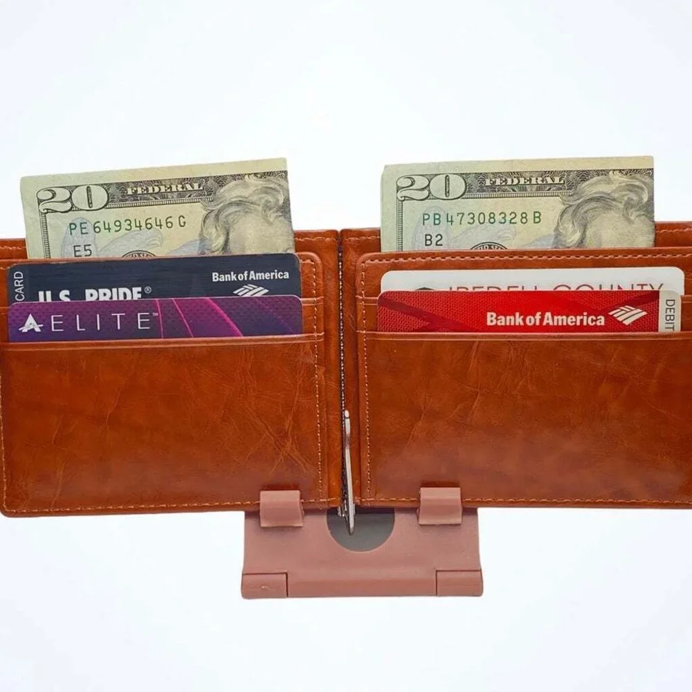 Men’s Money Clip Coin Pocket Card Slots Metal Clamp Wallet